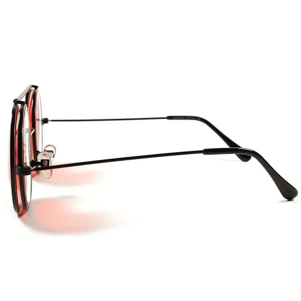 Vintage Retro Mens Womens Django Lennon Black Flip Up Red Lens Round Sunglasses